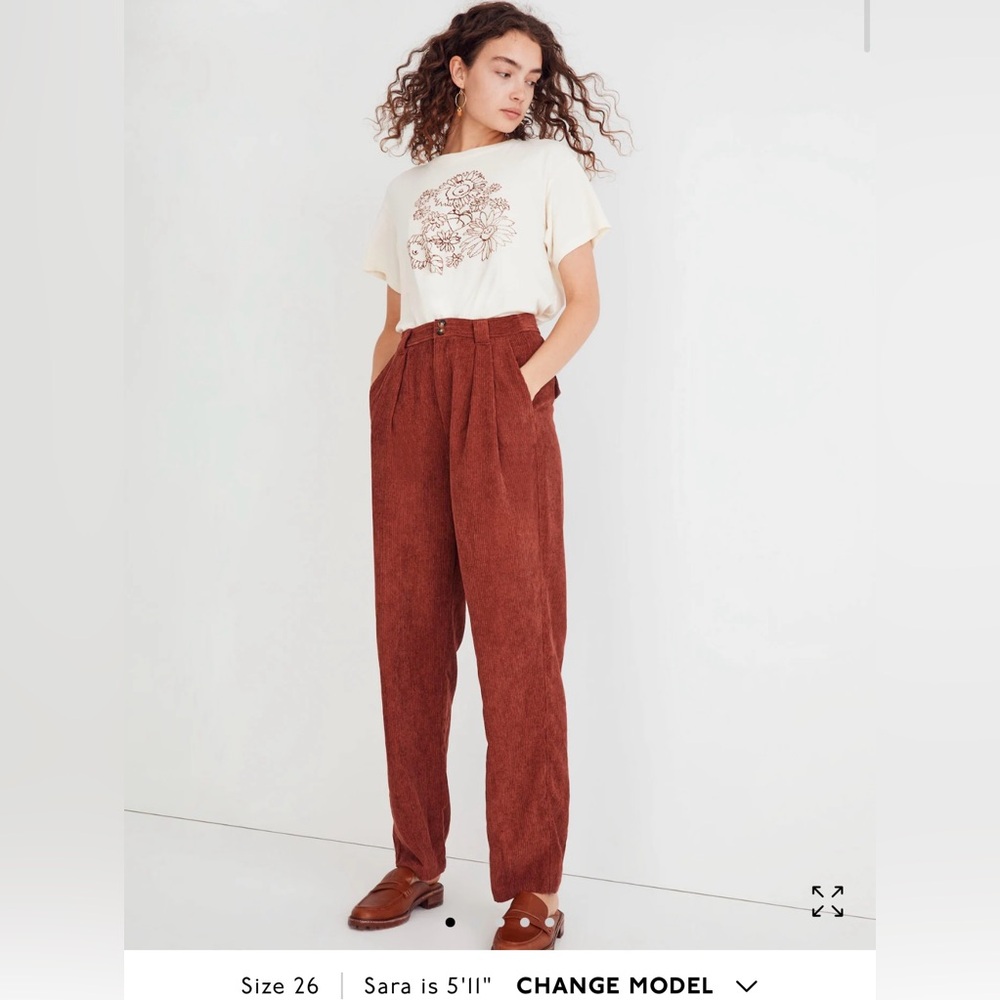 Madewell Corduroy High-Rise Tapered Pants, Size 8, Dusty Redwood